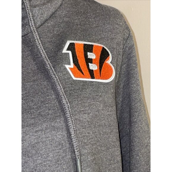 NFL Cincinnati Bengals Sweatshirt Gray Patch Mock Neck Pouch Pocket Drawstring L - Picture 3 of 10